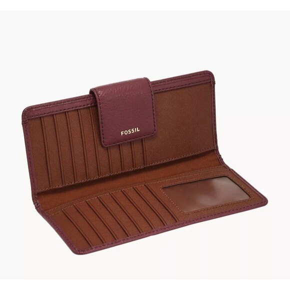 New Fossil Madison Tab Clutch Wallet Leather Wine - Picture 2 of 4